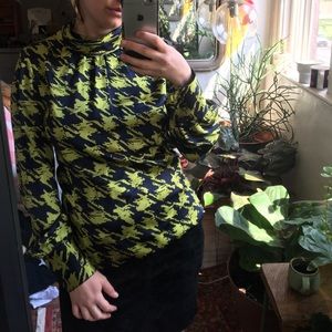 Vintage Lime Green Houndstooth Silk Blouse